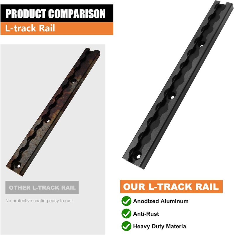 SALUINOKI 24" L-Track Rail Black 4 Pack, 2ft Aluminum Ltrack Rail for Truck and Trailer, Truck Bed Rail for Motorcycles, ATVs and Bikes - Image 3